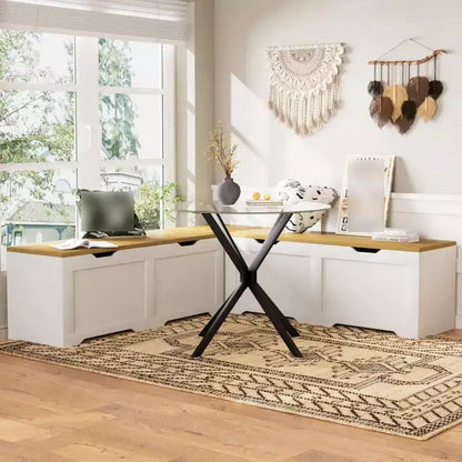 L Shaped Corner Bench with Storage, Kitchen Breakfast Nook Bench with Removable Cushion, Wooden Backless Bench for Dining Room, Entryway