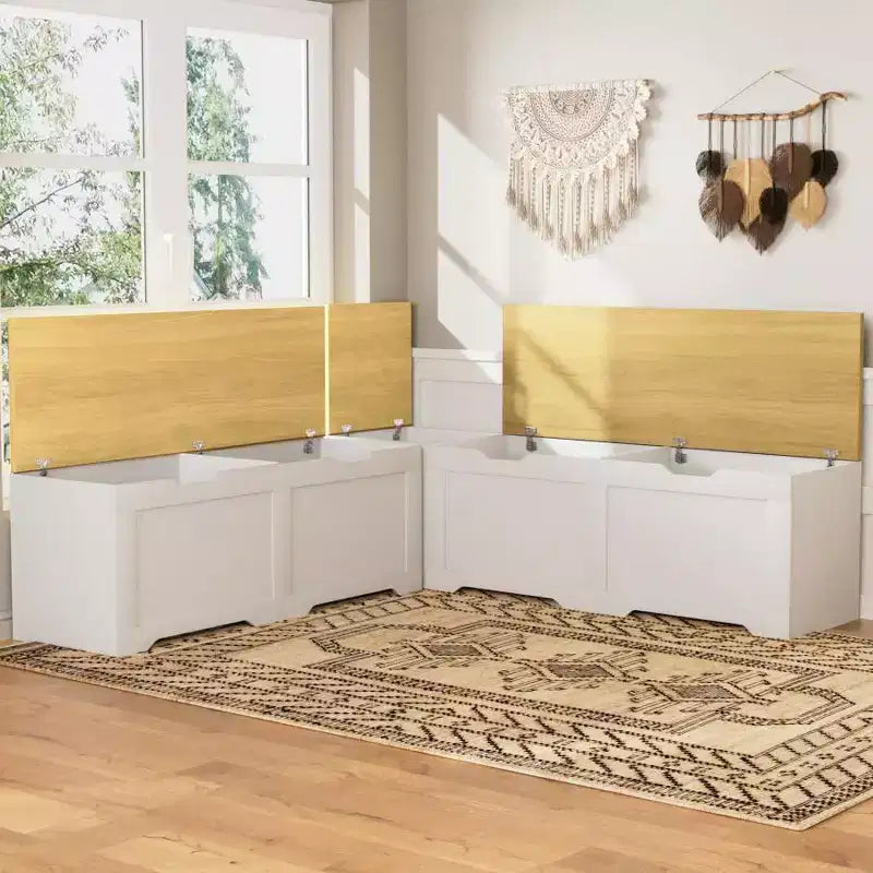 L Shaped Corner Bench with Storage, Kitchen Breakfast Nook Bench with Removable Cushion, Wooden Backless Bench for Dining Room, Entryway