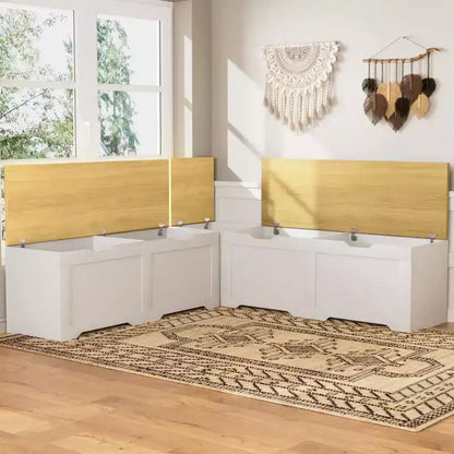 L Shaped Corner Bench with Storage, Kitchen Breakfast Nook Bench with Removable Cushion, Wooden Backless Bench for Dining Room, Entryway