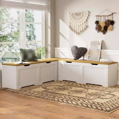 L Shaped Corner Bench with Storage, Kitchen Breakfast Nook Bench with Removable Cushion, Wooden Backless Bench for Dining Room, Entryway