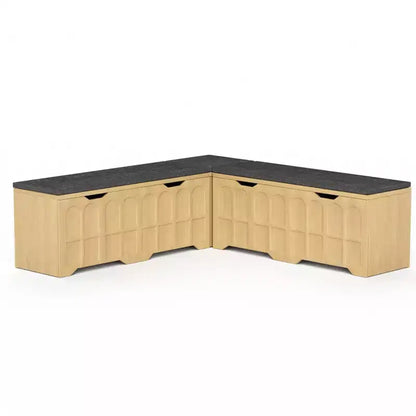 L Shaped Corner Bench with Storage, Kitchen Breakfast Nook Bench with Removable Cushion, Wooden Backless Bench for Dining Room, Entryway