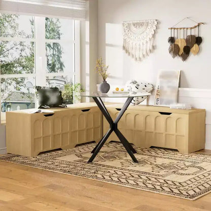 L Shaped Corner Bench with Storage, Kitchen Breakfast Nook Bench with Removable Cushion, Wooden Backless Bench for Dining Room, Entryway