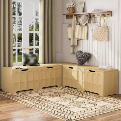 L Shaped Corner Bench with Storage, Kitchen Breakfast Nook Bench with Removable Cushion, Wooden Backless Bench for Dining Room, Entryway