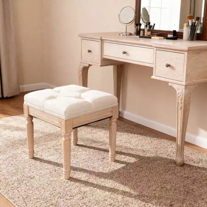 Small Padded Bench, Square Upholstered Rustic Ottoman Bench, Vanity Stools for Bedroom, Beige