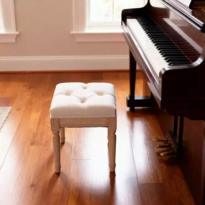 Small Padded Bench, Square Upholstered Rustic Ottoman Bench, Vanity Stools for Bedroom, Beige