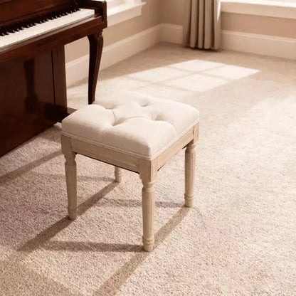 Small Padded Bench, Square Upholstered Rustic Ottoman Bench, Vanity Stools for Bedroom, Beige