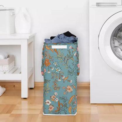 Sweet Jojo Designs Girl Foldable Laundry Hamper with Handles Boho Floral Wildflower Blue Orange and Pink