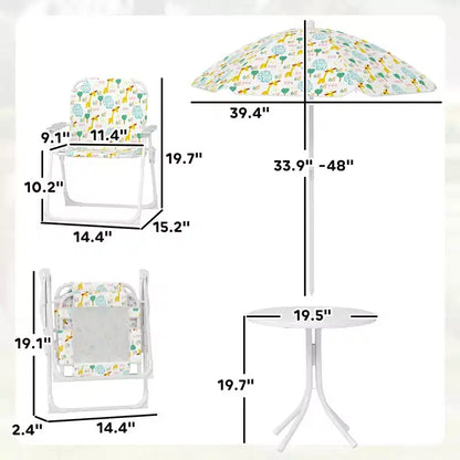Set Tavolo e Sedie da Picnic per Bambini, Tavolo per Attività All'aperto con Sedie Pieghevoli, Ombrellone Rimovibile per Giardino