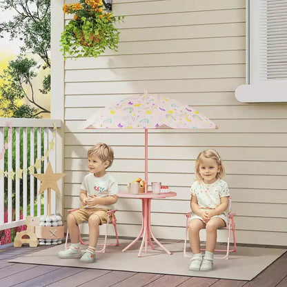 Set Tavolo e Sedie da Picnic per Bambini, Tavolo per Attività All'aperto con Sedie Pieghevoli, Ombrellone Rimovibile per Giardino