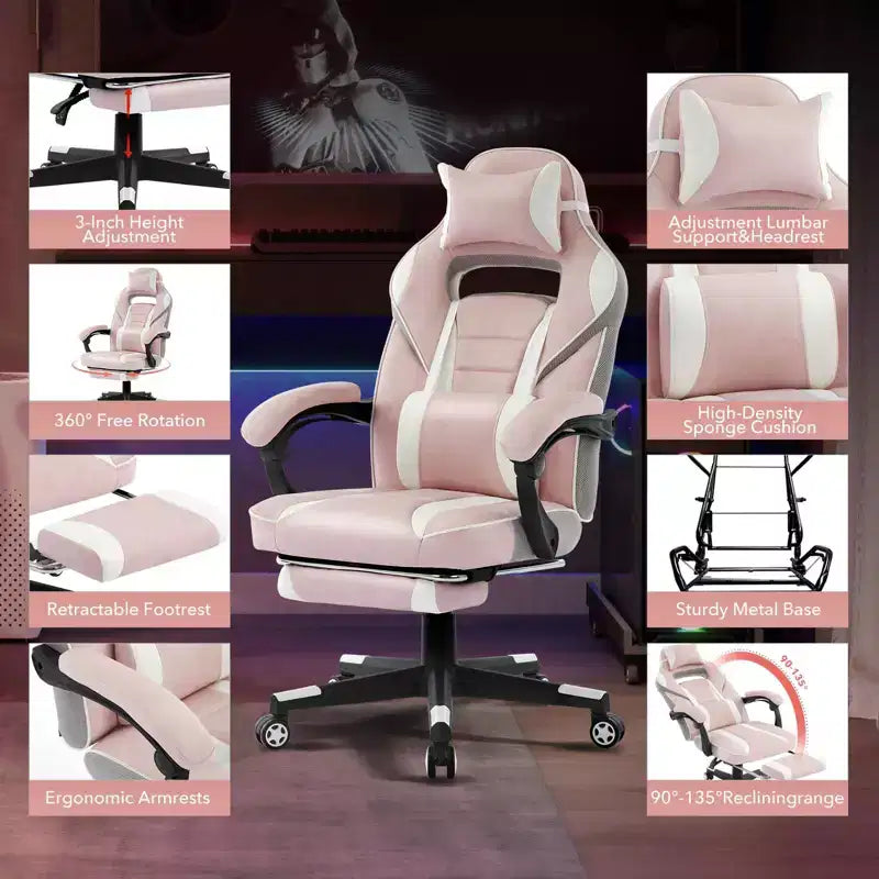 Coolmee Big and Tall Office Chair, High Back Leather Gaming Chair with Footrest, Ergonomic Computer Chair with/Lumbar Support & Headrest