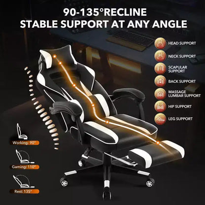 Coolmee Big and Tall Office Chair, High Back Leather Gaming Chair with Footrest, Ergonomic Computer Chair with/Lumbar Support & Headrest