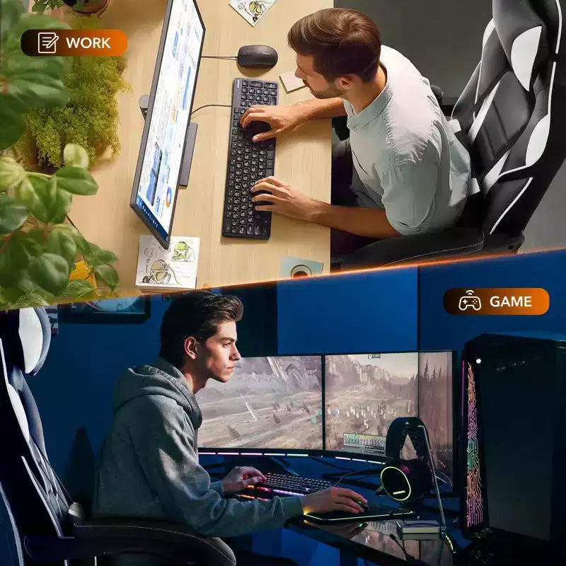 Coolmee Big and Tall Office Chair, High Back Leather Gaming Chair with Footrest, Ergonomic Computer Chair with/Lumbar Support & Headrest