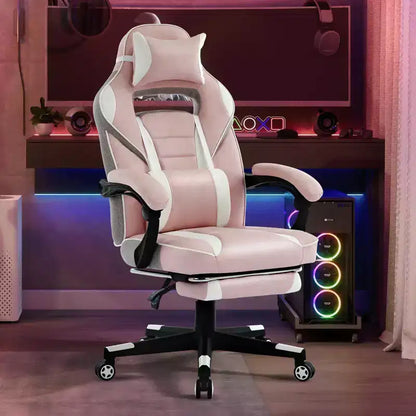 Coolmee Big and Tall Office Chair, High Back Leather Gaming Chair with Footrest, Ergonomic Computer Chair with/Lumbar Support & Headrest