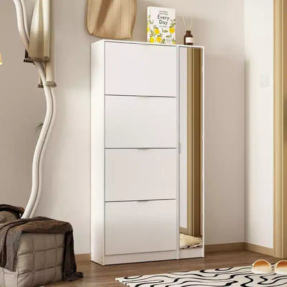 Scarpiera Famapy con Specchio a Figura Intera, Scarpiera a 4 Ante a Ribalta con 4 Ripiani Laterali, Organizer Scarpe Sottile per Ingresso