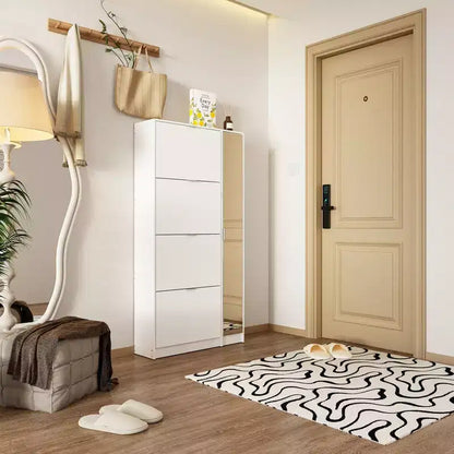 Scarpiera Famapy con Specchio a Figura Intera, Scarpiera a 4 Ante a Ribalta con 4 Ripiani Laterali, Organizer Scarpe Sottile per Ingresso