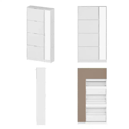 Scarpiera Famapy con Specchio a Figura Intera, Scarpiera a 4 Ante a Ribalta con 4 Ripiani Laterali, Organizer Scarpe Sottile per Ingresso