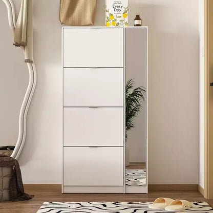 Scarpiera Famapy con Specchio a Figura Intera, Scarpiera a 4 Ante a Ribalta con 4 Ripiani Laterali, Organizer Scarpe Sottile per Ingresso