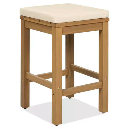 Whisen 5-Piece Outdoor Patio Furniture Set Acacia Wood Bar Set with Bar Height Table, 4 Stools and Cushions