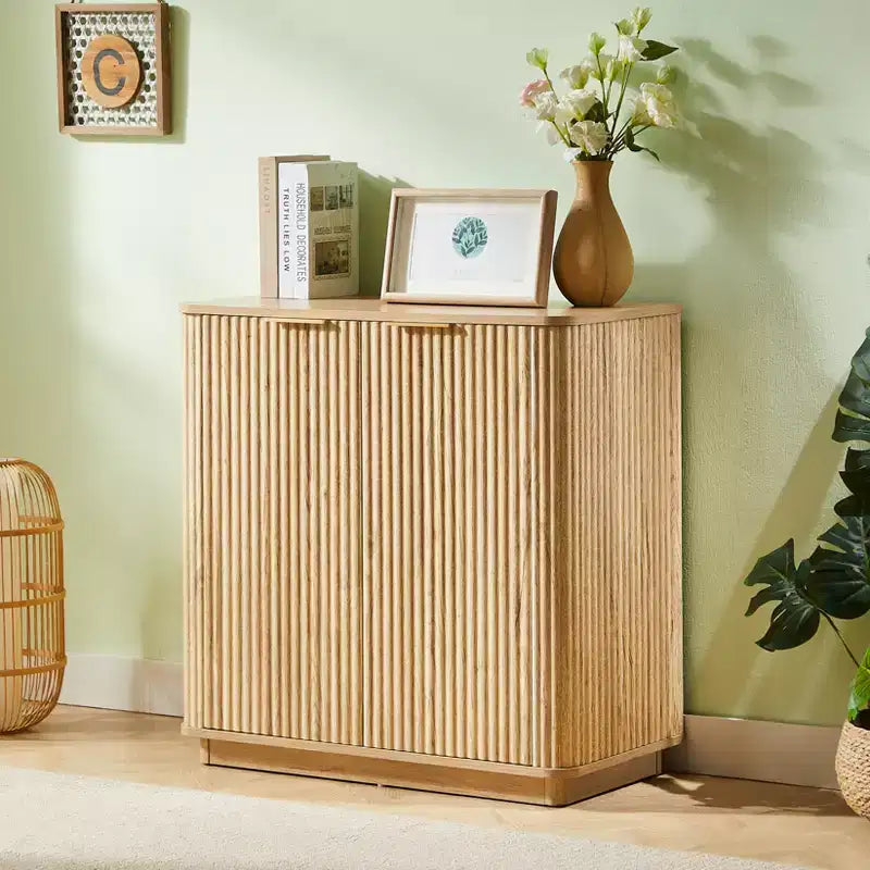 ModernLuxe Buffet Sideboard Cabinet, Modern Accent Storage Cabinet with Curved Wave Design & Adjustable Shelf