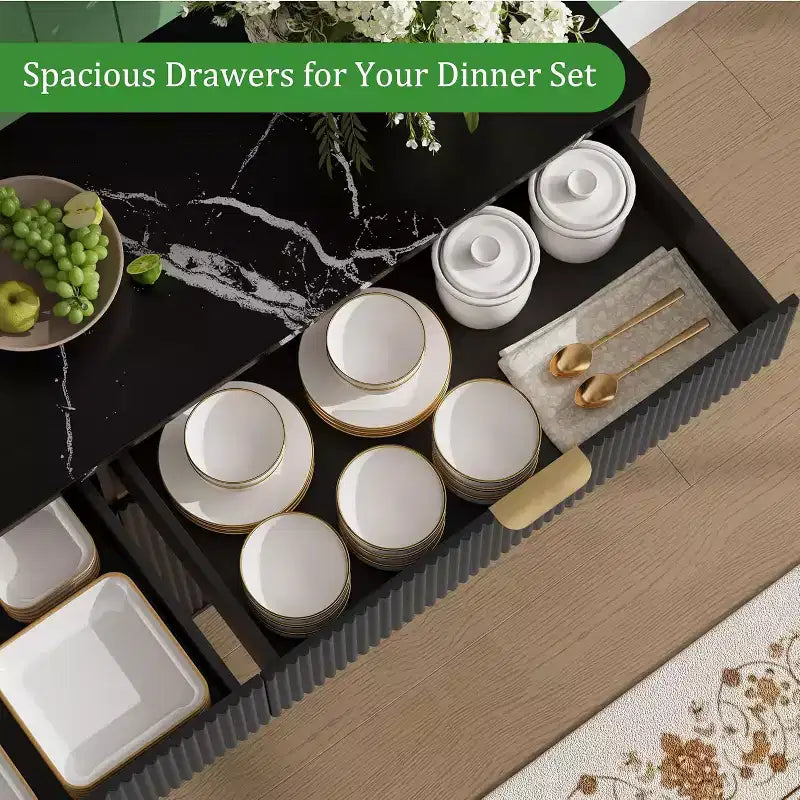 Mobile credenza da 150 cm con 2 cassetti, 4 ante e ripiani regolabili per sala da pranzo, soggiorno