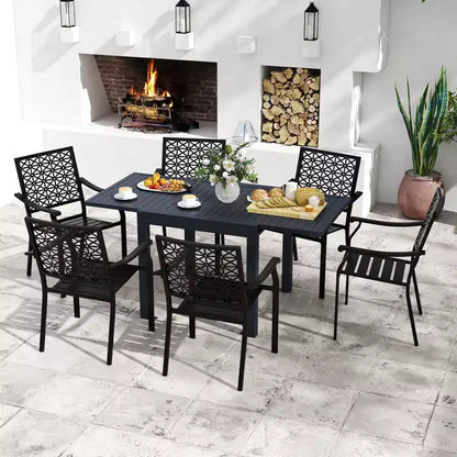 Gymax 7PCS Expandable Outdoor Dining Set w/Slatted Tabletop & Seats for Deck Garden