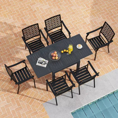 Gymax 7PCS Expandable Outdoor Dining Set w/Slatted Tabletop & Seats for Deck Garden