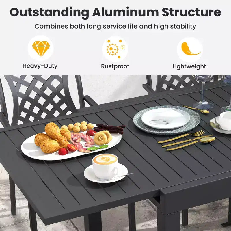 Gymax 7PCS Expandable Outdoor Dining Set w/Slatted Tabletop & Seats for Deck Garden