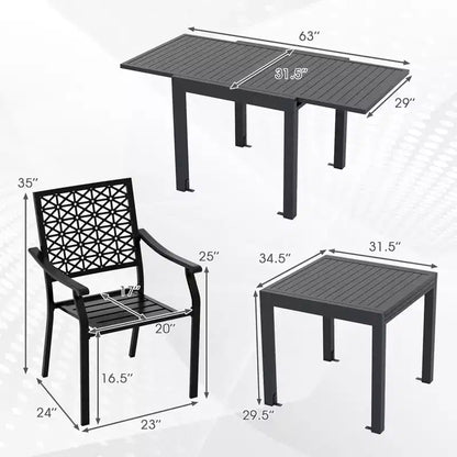 Gymax 7PCS Expandable Outdoor Dining Set w/Slatted Tabletop & Seats for Deck Garden