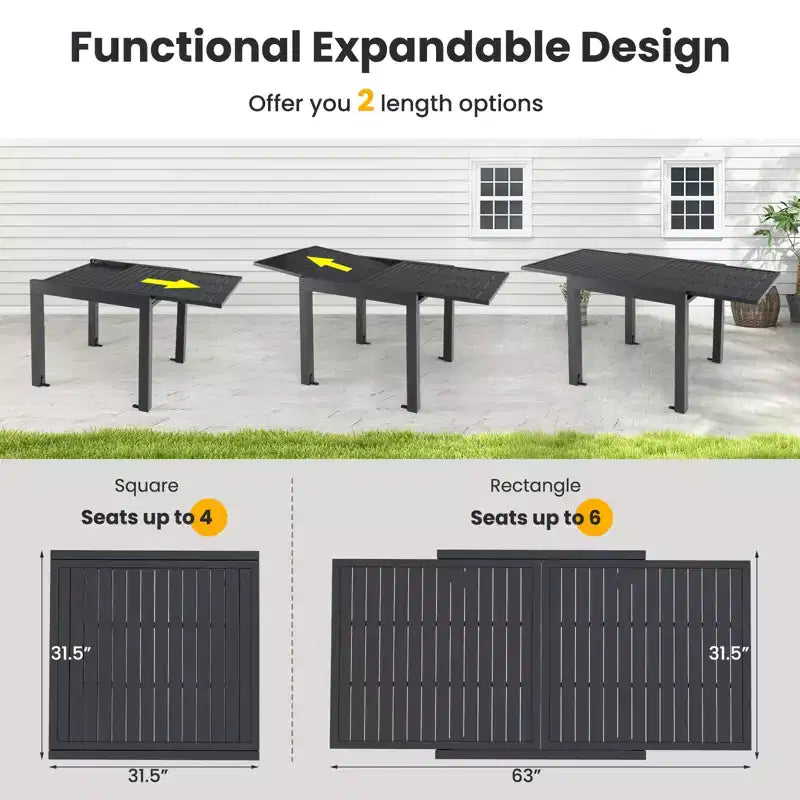 Gymax 7PCS Expandable Outdoor Dining Set w/Slatted Tabletop & Seats for Deck Garden