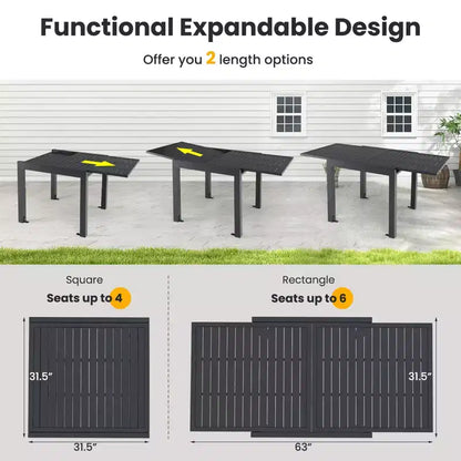 Gymax 7PCS Expandable Outdoor Dining Set w/Slatted Tabletop & Seats for Deck Garden