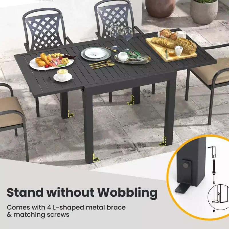 Gymax 7PCS Expandable Outdoor Dining Set w/Slatted Tabletop & Seats for Deck Garden