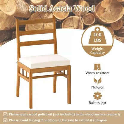 Set da pranzo da giardino Gymax 6 pz in legno di acacia con panca, foro da 5 cm per ombrellone e cuscini