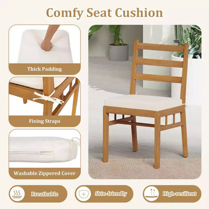 Set da pranzo da giardino Gymax 6 pz in legno di acacia con panca, foro da 5 cm per ombrellone e cuscini