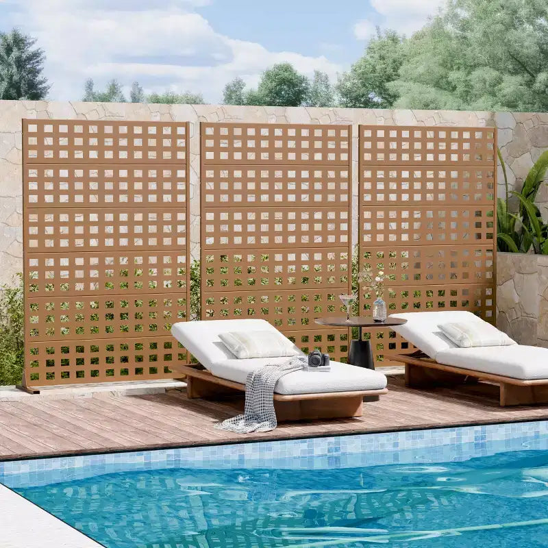 MAYEERTY Grid Brown Galvanized Steel Room Divider, 72x47x16, 6-Piece Classic Patio Privacy Screen