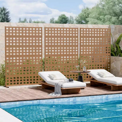 MAYEERTY Grid Brown Galvanized Steel Room Divider, 72x47x16, 6-Piece Classic Patio Privacy Screen