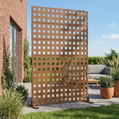 MAYEERTY Divisorio per ambienti in acciaio zincato marrone a griglia, 72x47x16, schermo per la privacy classico da patio in 6 pezzi