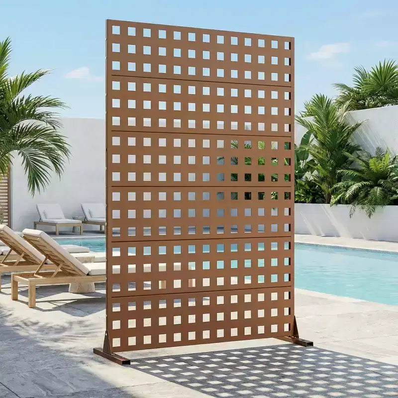 MAYEERTY Divisorio per ambienti in acciaio zincato marrone a griglia, 72x47x16, schermo per la privacy classico da patio in 6 pezzi
