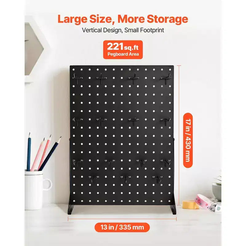 VEVOR Pegboard Display Stand, 17 x 13 Inch Tabletop Pegboard Display Stand with 15 Hooks, Thickened Cold-Rolled Steel Peg Board Panel, Black (1 PCS)