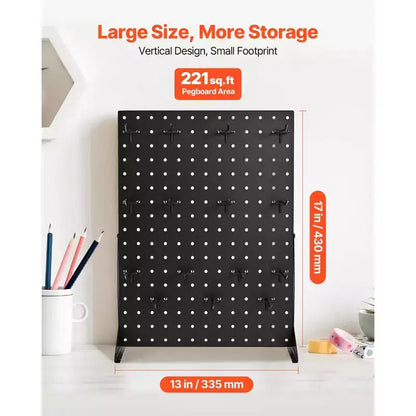 VEVOR Pegboard Display Stand, 17 x 13 Inch Tabletop Pegboard Display Stand with 15 Hooks, Thickened Cold-Rolled Steel Peg Board Panel, Black (1 PCS)