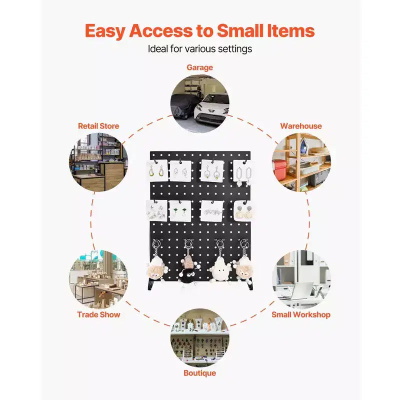 VEVOR Pegboard Display Stand, 17 x 13 Inch Tabletop Pegboard Display Stand with 15 Hooks, Thickened Cold-Rolled Steel Peg Board Panel, Black (1 PCS)