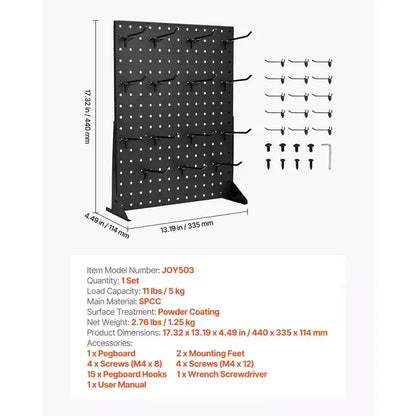 VEVOR Pegboard Display Stand, 17 x 13 Inch Tabletop Pegboard Display Stand with 15 Hooks, Thickened Cold-Rolled Steel Peg Board Panel, Black (1 PCS)