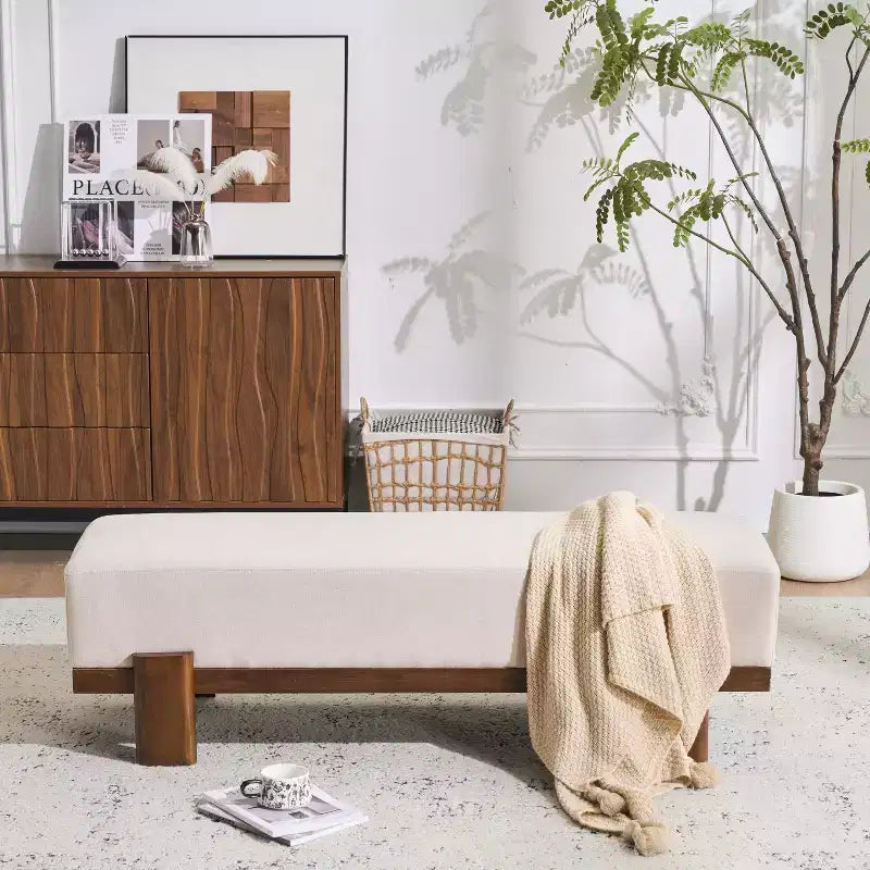 Christopher Knight Home Blinny 54.75W Upholstered Bench with Rubber Wood Legs