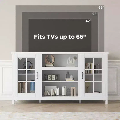 65 Inch TV Stand, Modern Wood Entertainment Center with Storage Cabinets, Media Console Table for Living Room & Office