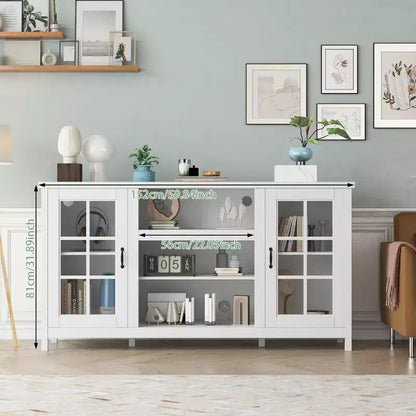 65 Inch TV Stand, Modern Wood Entertainment Center with Storage Cabinets, Media Console Table for Living Room & Office
