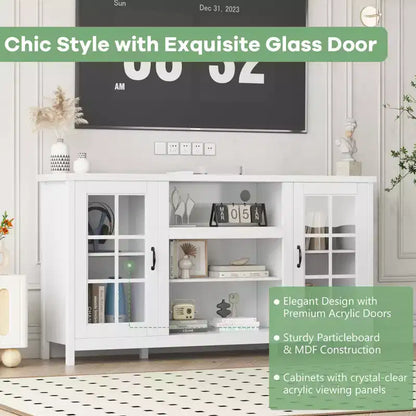 65 Inch TV Stand, Modern Wood Entertainment Center with Storage Cabinets, Media Console Table for Living Room & Office