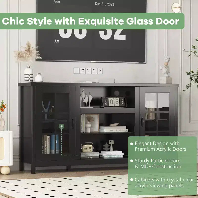 65 Inch TV Stand, Modern Wood Entertainment Center with Storage Cabinets, Media Console Table for Living Room & Office