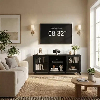 65 Inch TV Stand, Modern Wood Entertainment Center with Storage Cabinets, Media Console Table for Living Room & Office