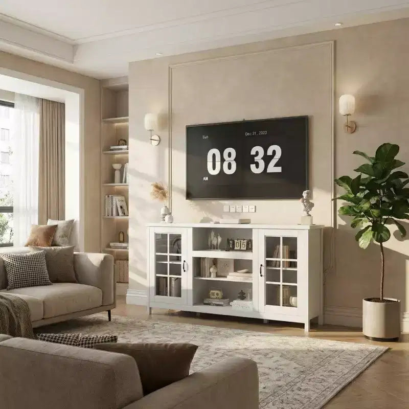 65 Inch TV Stand, Modern Wood Entertainment Center with Storage Cabinets, Media Console Table for Living Room & Office