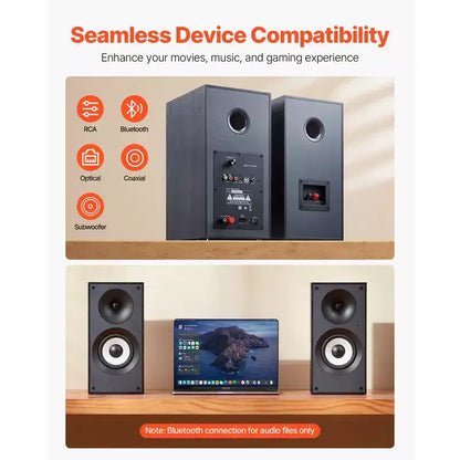 Altoparlanti da Scaffale Amplificati VEVOR, 25W x 2, Monitor da Studio Attivi, Woofer da 5.5, Connessione Bluetooth/RCA/Coassiale/Ottica/USB, Nero