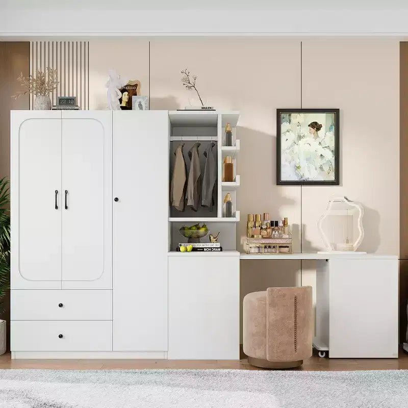 GDFStudio Phyllis Multifunctional Wooden Wardrobe with Convertible Desk